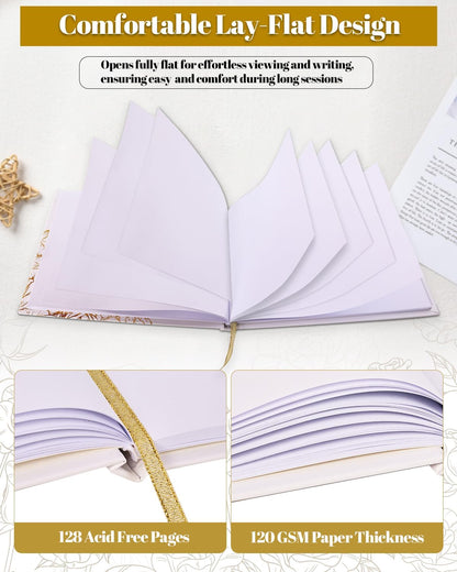 VIRIDI Wedding Guest Book with a Pen Gold,Guest Book Wedding Reception 9 × 6.7 inches, Gold Foil Hardcover GuestBook for Baby Shower, Graduation, Birthdays