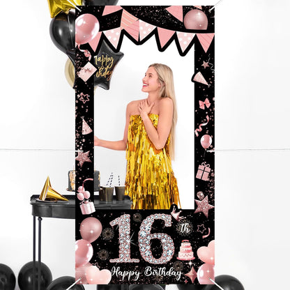 Pink 80th Birthday Neon Photography Banner Backdrop Glow Party Disco Dance Neon Theme Birthday Banner Photo Frame Props Props Selfie Background Face Cutout Photo Props Decoration