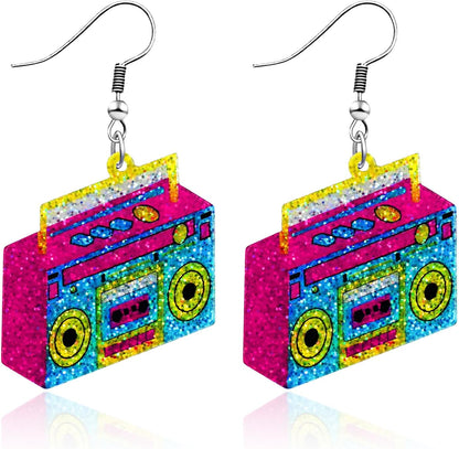 80s 90s Earrings for Women Colorful Lightning Acrylic Drop Earrings Neon Earrings Bulk for 80's 90's Outfit Glow Party Halloween 80s Accessories Jewelry