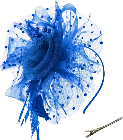 DRESHOW Fascinators Hat Flower Mesh Ribbons Feathers on a Headband and a Clip Tea Party Headwear for Girls and Women - Colors B