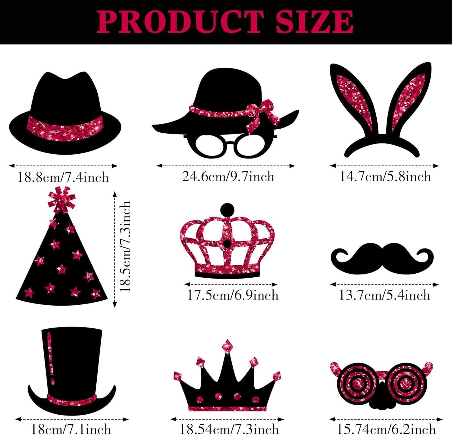 Zonon 24 Pcs Funny Photo Booth Props Class of 2026 Graduation Birthday Wedding Family Class Reunion Prom Disco Party Celebration Decoration Supplies Mix of Hats, Lipstick, Tie(Blue and Black)