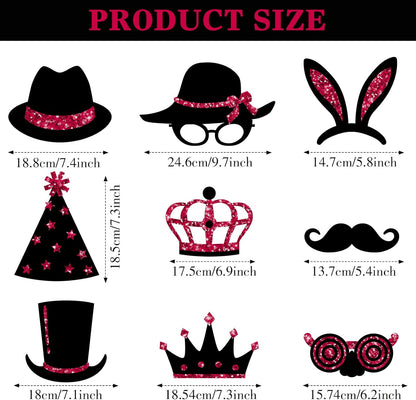 Zonon 24 Pcs Funny Photo Booth Props Class of 2026 Graduation Birthday Wedding Family Class Reunion Prom Disco Party Celebration Decoration Supplies Mix of Hats, Lipstick, Tie(Blue and Black)
