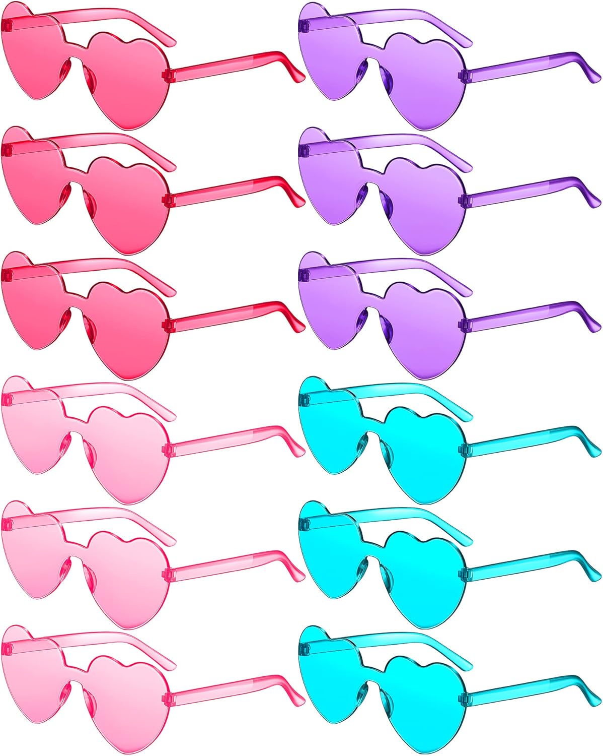 Photect 12 Pair Heart Shaped Sunglasses Neon Color Transparent Heart Glasses for Women Party Favor