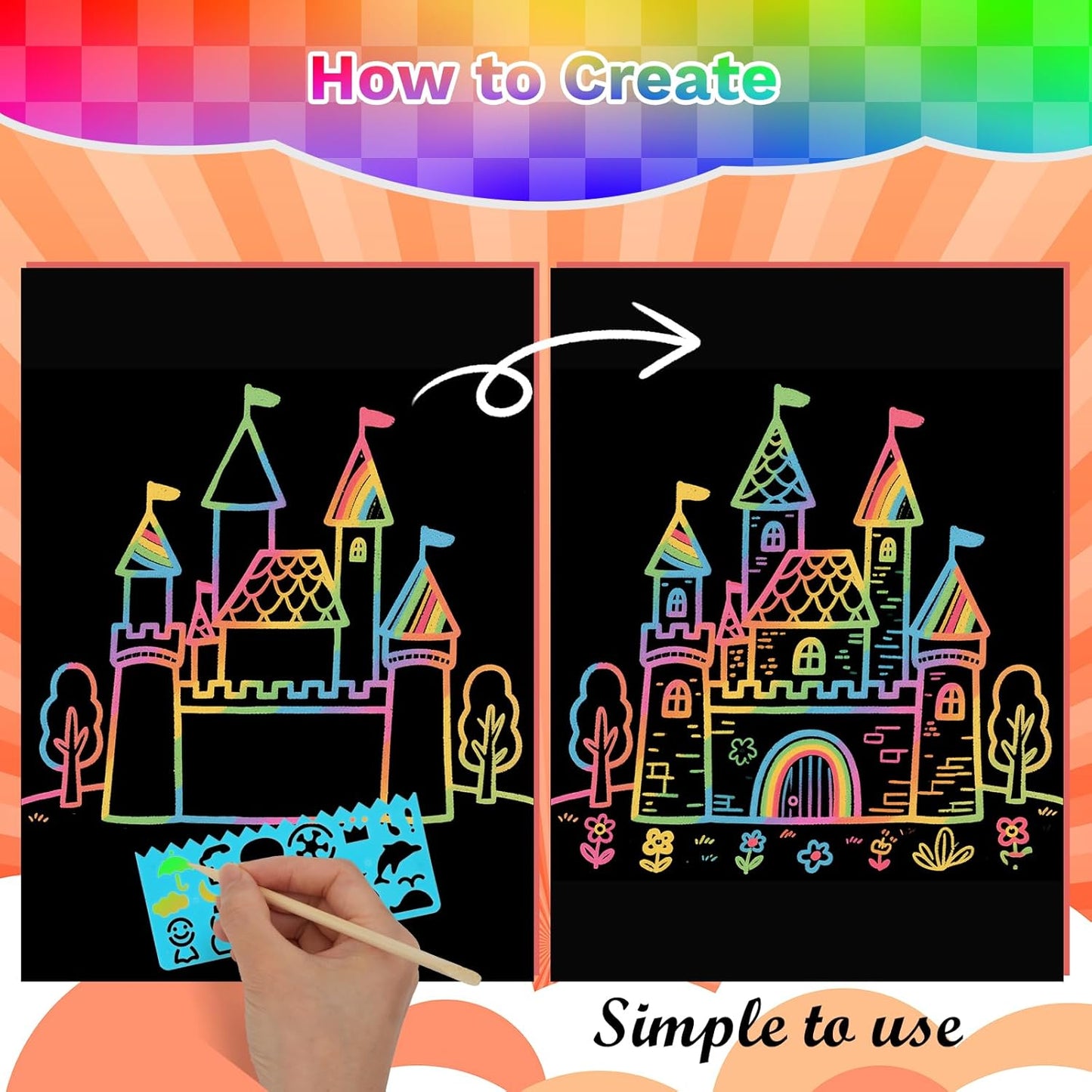 CMTOOP 70 PCS Mess Free Rainbow Scratch Paper Art for Kids - Fun Animal Shapes Travel Activity Craft Kit - Magic Scratch Boards for Goodie Bag Stuffers Birthday Party Favors Classroom Prizes
