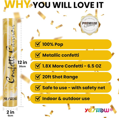 Confetti Cannon Party Poppers Gold,(6 pack) YESHOW Confetti Shooters Blaster for Birthday Graduation Wedding Christmas New Year’s Eve and Valentine's Day Any Celebrations