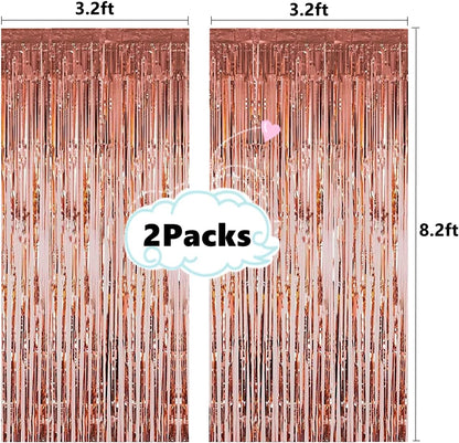 i-CHONY 2 Pcs 3.2ft x 8.2ft Champagne Gold Metallic Tinsel Foil Fringe Curtains Photo Booth Backdrop for Baby Shower Birthday Wedding Holiday Celebration Bachelorette Party Decorations