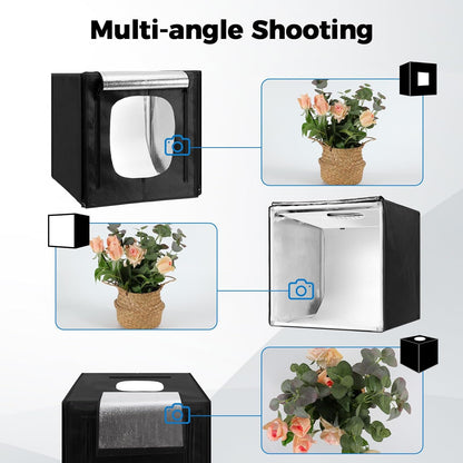 Photo Light Box, 12/16/20/24/32 Inch Photography Light Box with CRI>95 120 Light Beads. Dimmable Shooting Tent Kit with White and Warm Light. 6 Color Backdrops Photo Booth for Studio Products Display