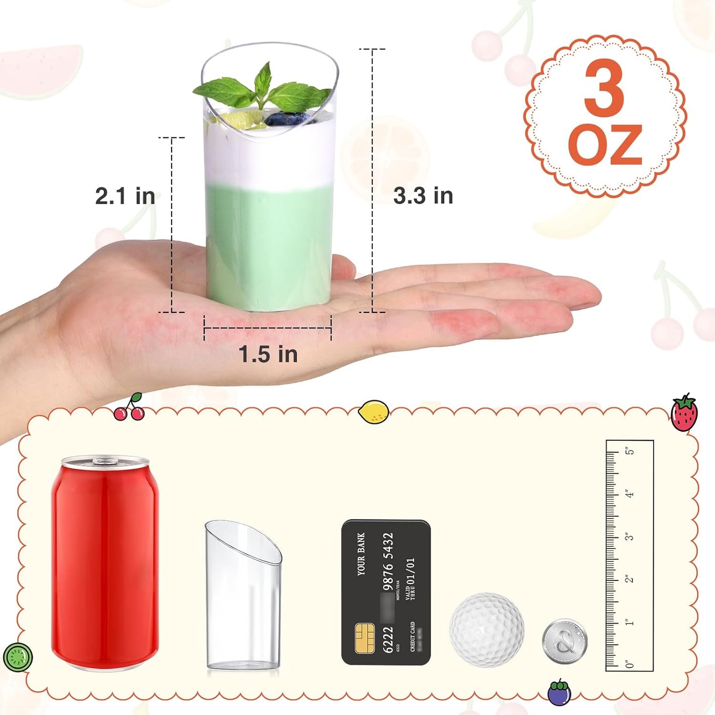 Eupako 3 oz Plastic Dessert Shooter Cups with Spoons - 100 Pack Mini Clear Slanted Appetizer Cup, Small Dessert Cup for Jello Shots, Parfait, Puddings, Mousse