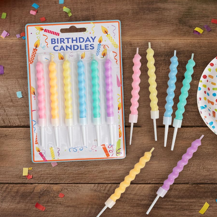 72-Count Birthday Candles Multicolored Spiral, Birthday Candles for Cake, Cupcake Candles, Party Celebration