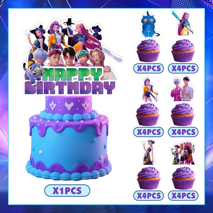 25 Pcs Korean Idol Movie Cake Decorations, Cartoon Movie Cake and Cupcake Toppers Set, Cartoon Animation Theme for Kids Birthday Celebrations