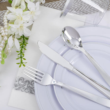 WELLIFE 350-Piece Gold Disposable Plates and Cutlery Set - Premium 10.25" Dinner Plates, 7.5" Dessert Plates, 9oz Cups & Cutlery for Weddings, Catering Events - 50 Guest Service - Elegant & Sturdy
