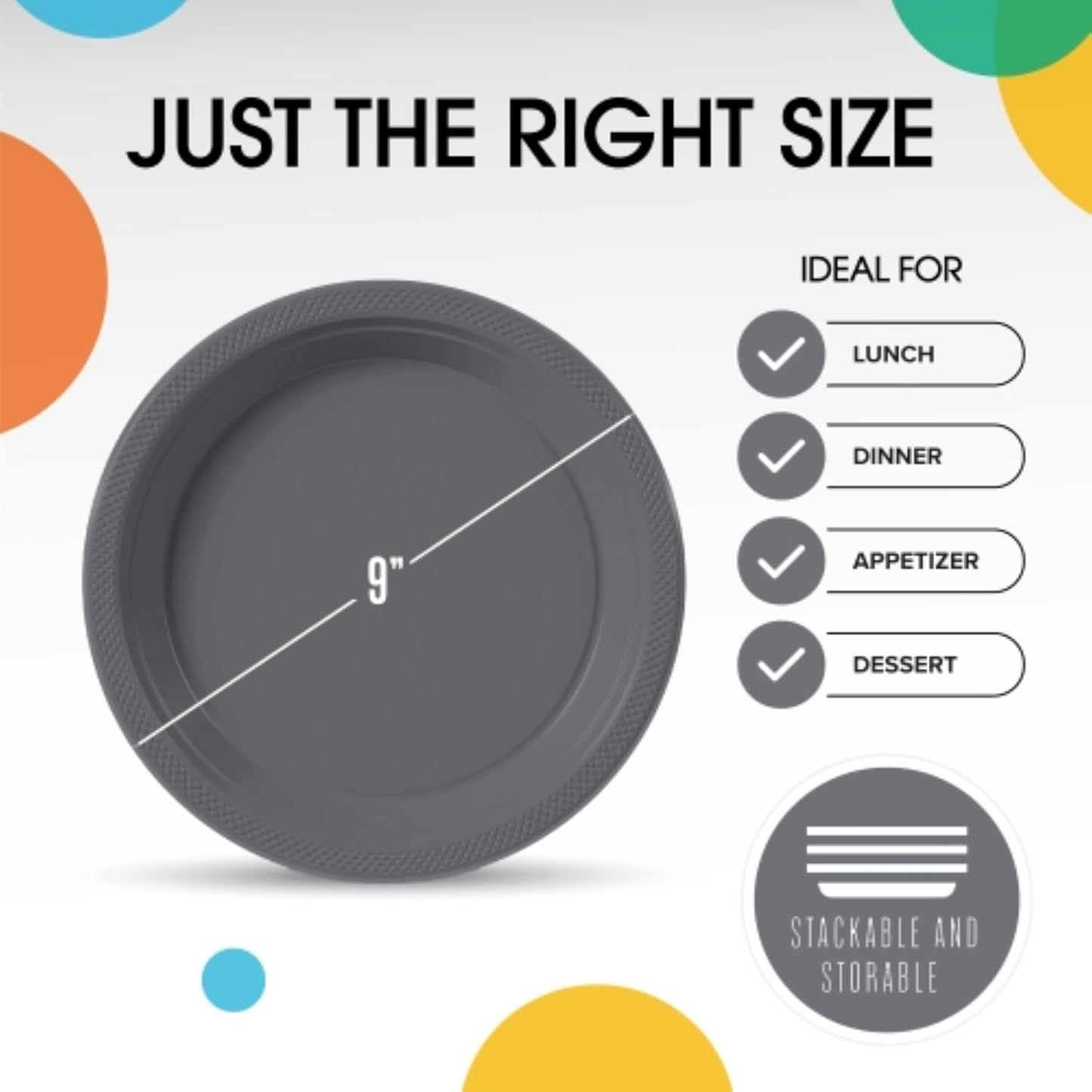 Party Solids Black Plastic Plates For Party 10" Black Disposable Plates For Party Supplies 100 Pcs Plastic Dinnerware Sets Heavy Duty 350 GSM Disposable Dinnerware Set
