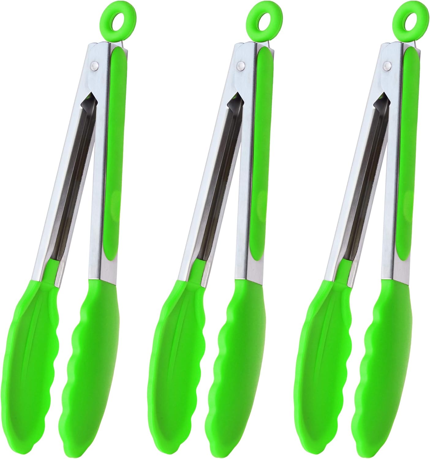 HINMAY Serving Tongs 9-Inch Cooking Tongs with Silicone Tips, Set of 3 (Black)
