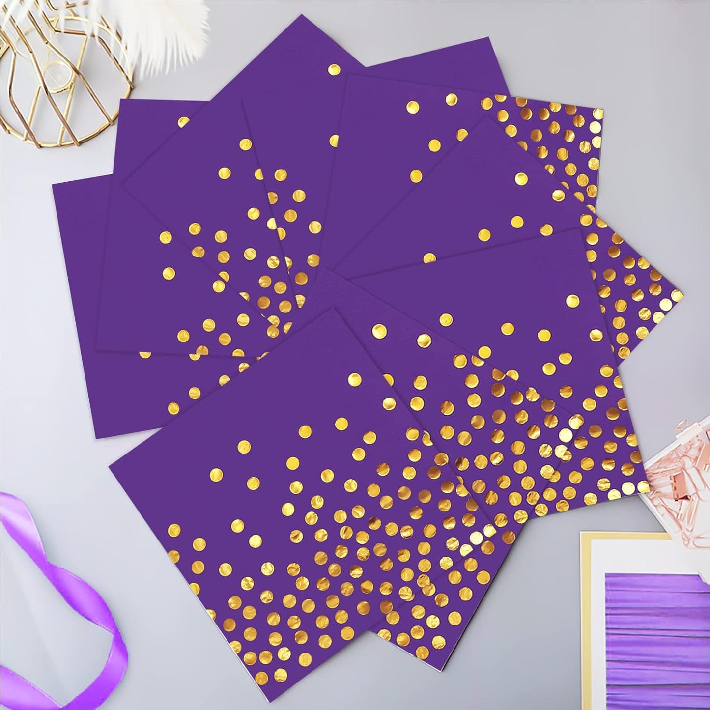 100PCS Blue Party Napkins Gold Dot Cocktail Paper Napkins Beverage Napkin for Birthday Wedding Dinner Disposable Supplies