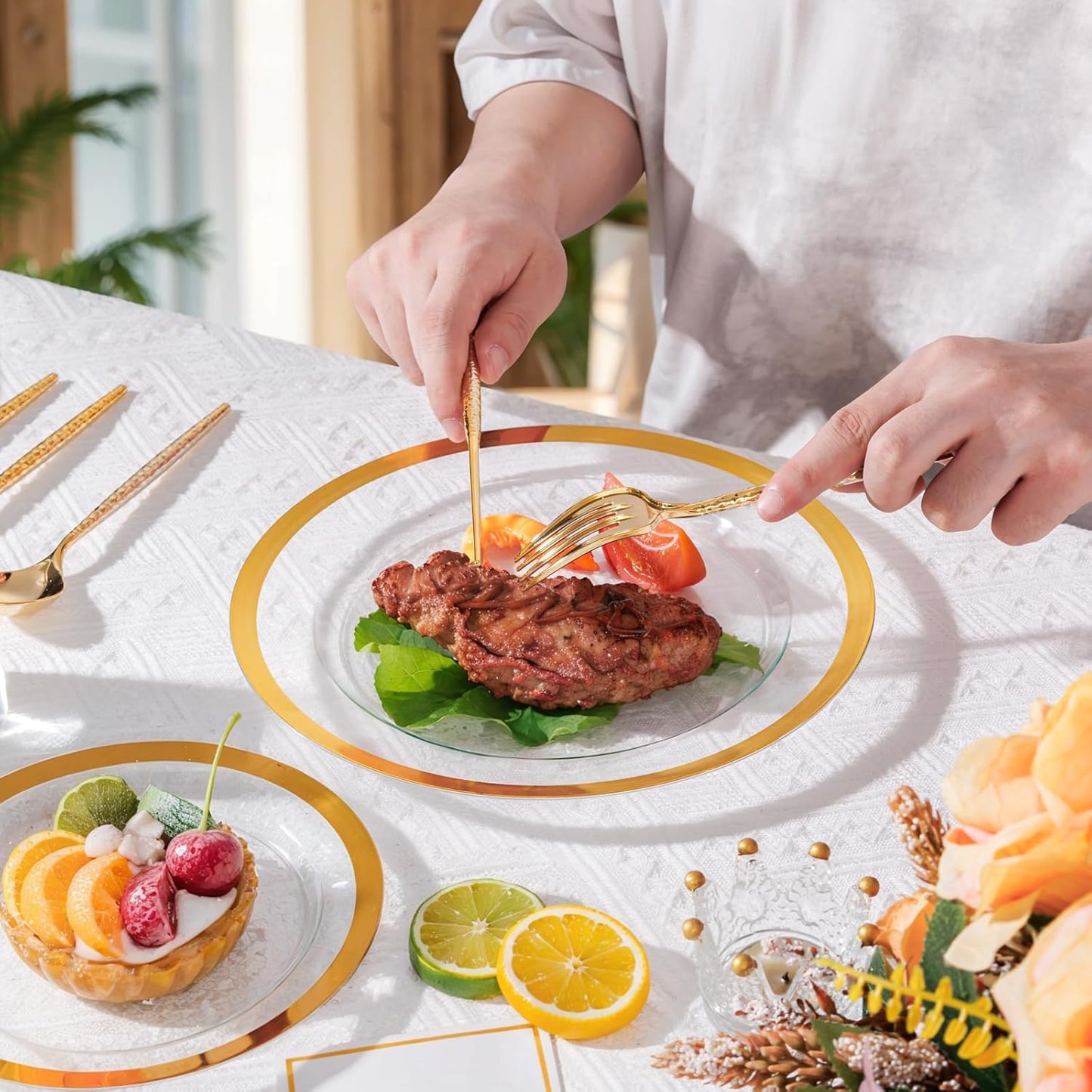 Supernal 360pcs Silver Plastic Cutlery,Elegant Plastic Silverware,Silver Hammed Silverware,Disposable Flatware,Include 120 Forks,120 Knvies,120 Spoons,Perfect for Birthday,Party,Wedding