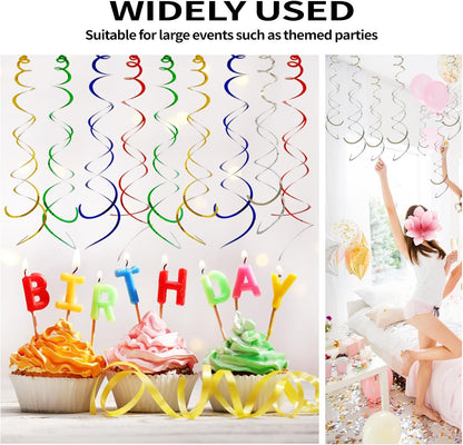 30 Pieces Hanging Swirl Party Decorations Foil Decorations Ceiling Swirl Spiral Hanging Plastic Streamer for Ceiling Birthday Graduation Wedding Celebration Baby Shower Party Supply (Black)