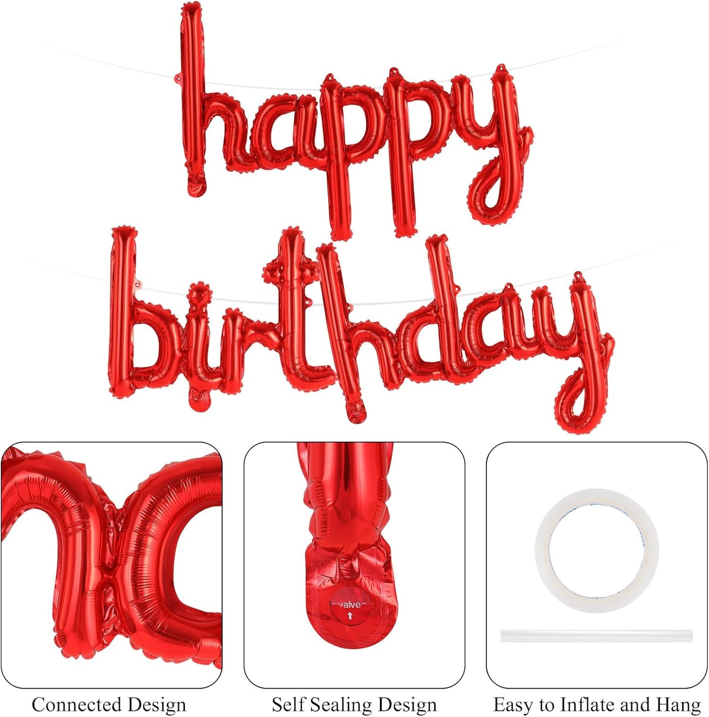 Happy Birthday Balloons Banner Foil Letters Balloons Connected, Personalized Birthday Signs for Women Men Boys Girls Birthday Party Decorations, Small Gold