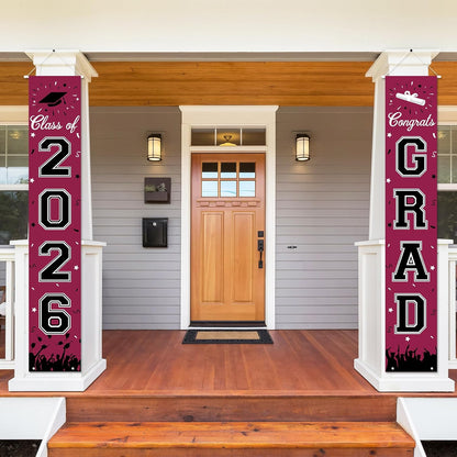 2026 Graduation Decorations, Graduation Banner Class of 2026, Hanging Congratulations/Congrats Grad Banner for Door and Porch, Party Decor - Black