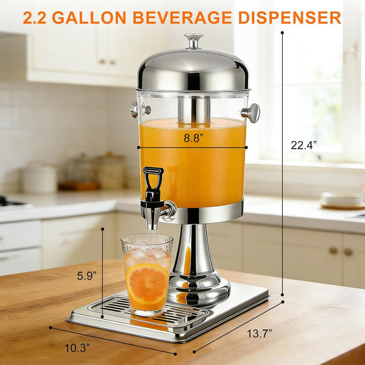 4.4 Gallon Iced Beverage Drink Dispenser, Stainless Steel Water Jar with Stand, Iced Beverage Drink Dispenser for Parties, Commercial Hot Cold Juice, Hot & Cold Drinks