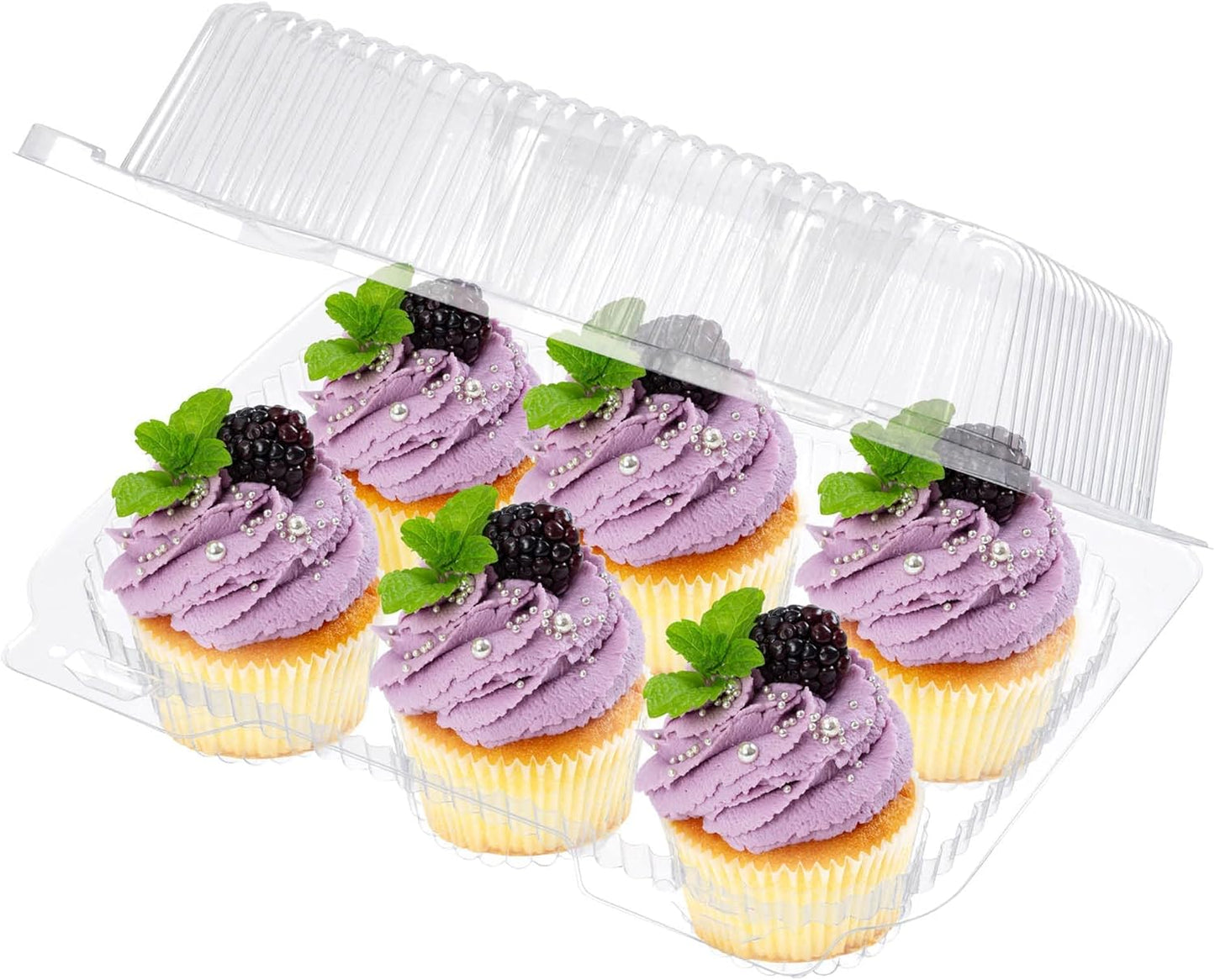 Plastic Cupcake Containers Boxes | 12 Compartment – 8 Pack | Disposable High Dome Dozen Cupcake Holder With Lid Bulk | Extra Sturdy Stackable Cupcake Boxes | Durable Muffin Packaging Transporter To Go