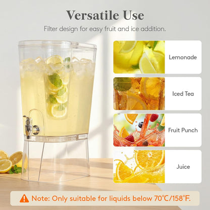 Lifewit 2 Gallon Drink Dispenser for Parties 2 Pcs, Large Plastic Beverage Container for Juice/Tea/Soda with Stand & Ice Core, Clear Lemonade Dispenser with Spigot, BPA Free Water Pitcher for Hosting