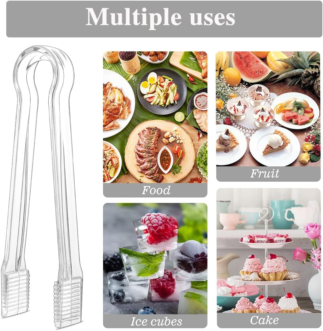 Clear Kitchen Tongs, 6 Pcs Buffet Plastic Disposable Tongs for Serving Food, Ice, Salad, Barbecue, Cookies (6.3"/16cm*0.82"/2.1cm, Weighs 0.05Ib/0.02Kg)