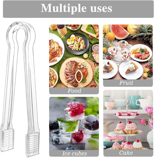 Clear Kitchen Tongs, 6 Pcs Buffet Plastic Disposable Tongs for Serving Food, Ice, Salad, Barbecue, Cookies (6.3"/16cm*0.82"/2.1cm, Weighs 0.05Ib/0.02Kg)