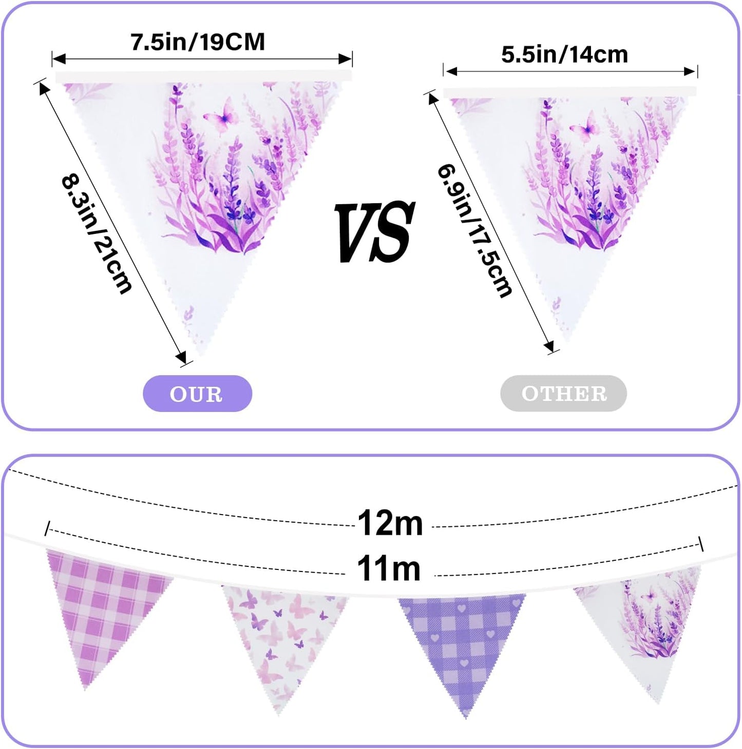 G2PLUS 39Ft Triangle Bunting Banner, 42Pcs Pink Floral Garland Pennant Banner, Reusable Cotton Triangle Flags Party Decoration for Birthday, Wedding, Garden Tea Party, Baby Shower, Room Decor