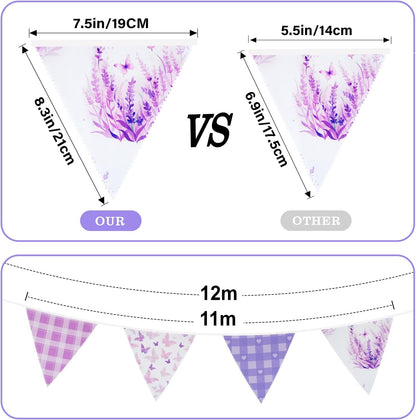 G2PLUS 39Ft Triangle Bunting Banner, 42Pcs Pink Floral Garland Pennant Banner, Reusable Cotton Triangle Flags Party Decoration for Birthday, Wedding, Garden Tea Party, Baby Shower, Room Decor