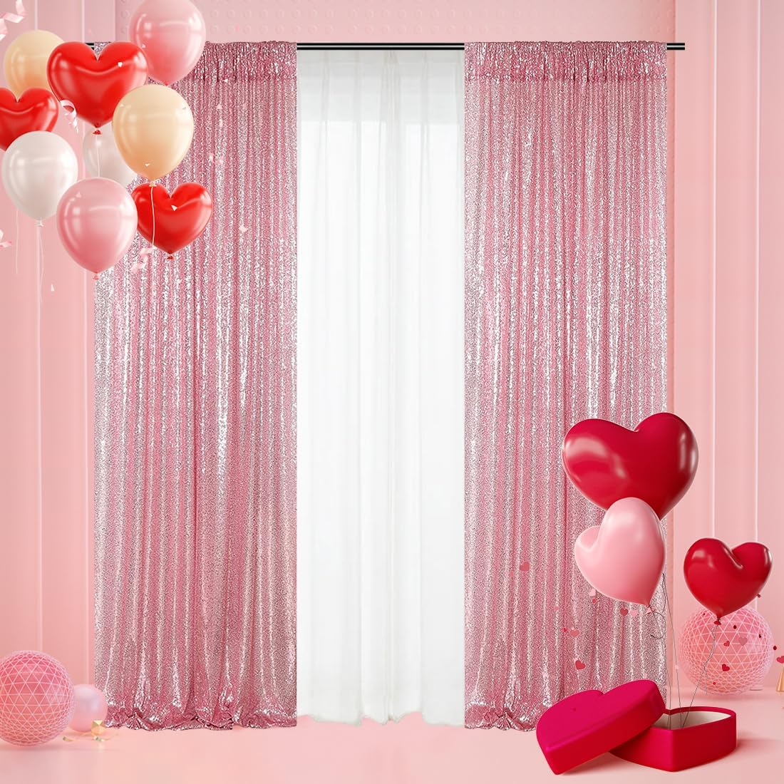 Poise3EHome Black Sequin Backdrop Curtains, 2 Panels 2FTx8FT Glitter Photo Booth Backdrop for Halloween Birthday Bachelorette Wednesday Twilight Party Decorations