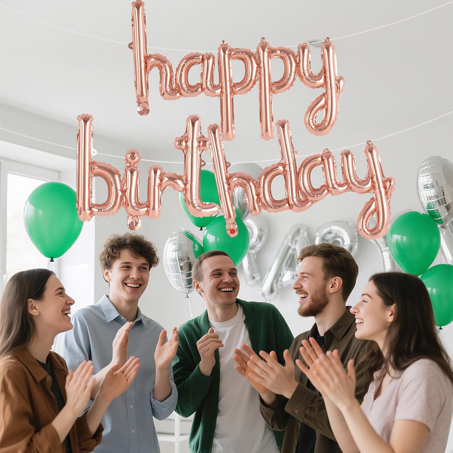 Happy Birthday Balloons Banner Foil Letters Balloons Connected, Personalized Birthday Signs for Women Men Boys Girls Birthday Party Decorations, Small Gold