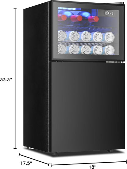 EUHOMY 4.5 Cu.ft Beverage Refrigerator and Cooler, 145 Can Mini fridge with Glass Door for Soda Beer Wine, Small Drink Dispenser with Digital Adjustable Thermostat for Home Office Bar