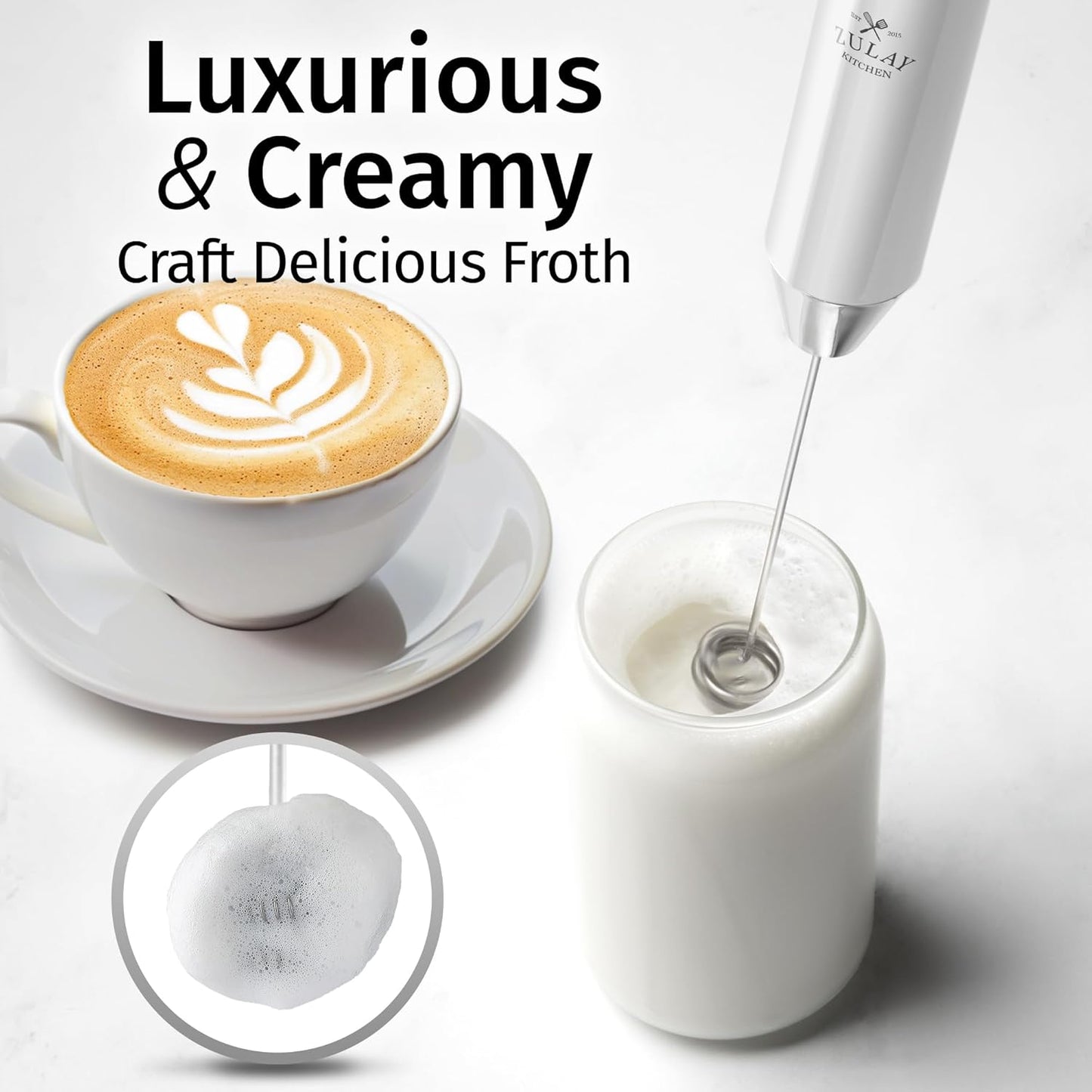 Zulay Kitchen Powerful Milk Frother Wand With Duracell Batteries - Ultra Fast Handheld Drink Mixer - Electric Whisk Foam Maker for Coffee, Lattes, Cappuccino & Matcha - Z1 Motor - Black - Colors D