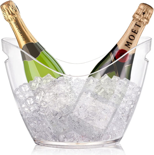 Yesland Ice Bucket Frosted Plastic 3.5L (10.5"x8"x7.75") - Perfect for 2 Wine, Champagne or Beer Bottles