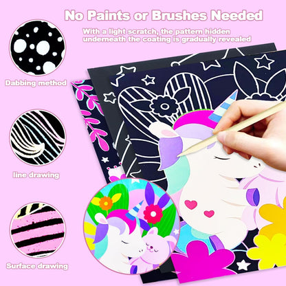 BAOXUE Scratch Art for Kids, Mermaids Black Rainbow Scratch Paper Set-Arts And Crafts & Supplies, DIY Activity & Party Games, Mermaid Toys Gifts for Toddlers, Girls