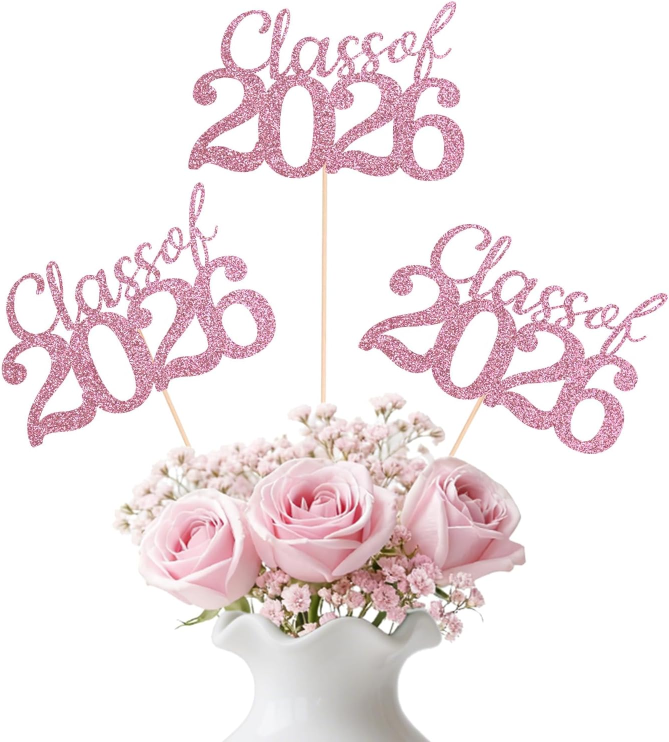 Gold Class of 2026 Double-sided Graduation Table Centerpieces, 12 Pcs Grad Party Decorations with Sticks, Graduation 2026 Party Supplies for Table Decor