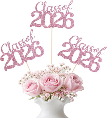 Gold Class of 2026 Double-sided Graduation Table Centerpieces, 12 Pcs Grad Party Decorations with Sticks, Graduation 2026 Party Supplies for Table Decor