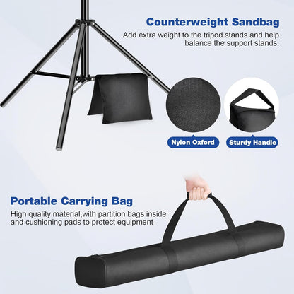 12 x 10ft Photo Video Studio Heavy Duty Backdrop Stand, Adjustable Photography Background Support Systemt Kit with Shock-Proof Spring, Carrying Bag, 6 Clamps
