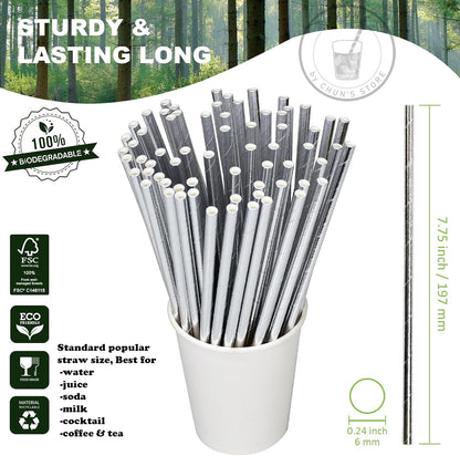 Black Paper Straws 1000 Count - 7.75" x 0.24", 100% Biodegradable & Compostable, Disposable Drinking Straws Bulk - Cocktail, Bars, Restaurants