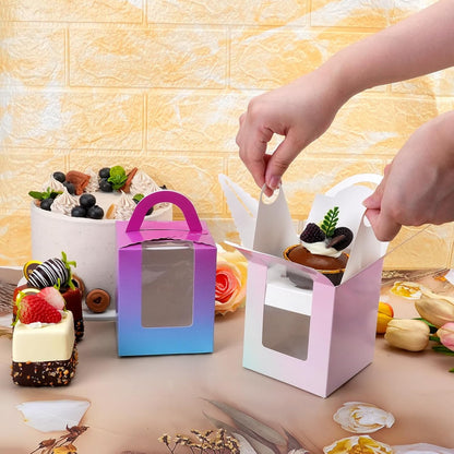 Zoyiancy 36PC Individual Cupcake Boxes, Single Cupcake Container with Window Insert and Handle, Colorful Cupcake Holders Portable Cupcake Carriers for Muffin, Dessert, Wedding, Birthday Party