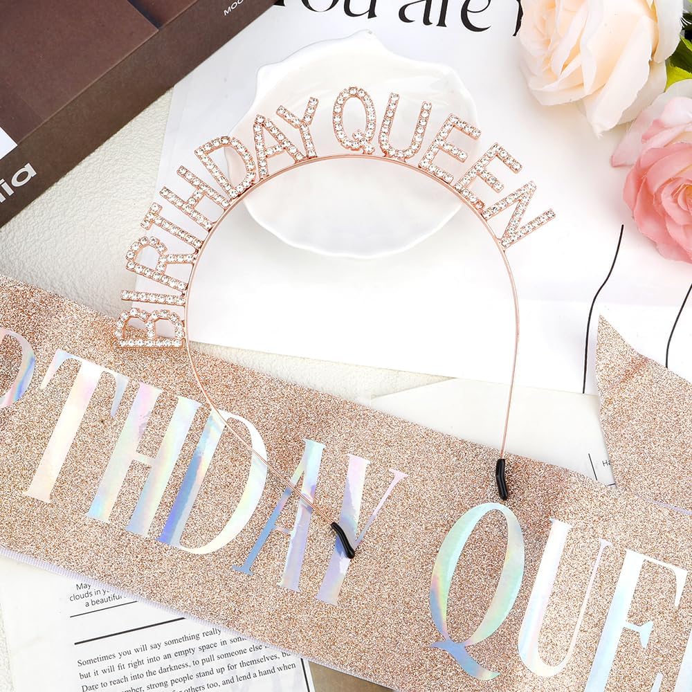 Birthday Sash & Crown for Women - Tiara Headband, Girls' Decorations Accessories