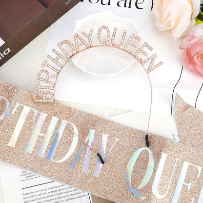 Birthday Sash & Crown for Women - Tiara Headband, Girls' Decorations Accessories