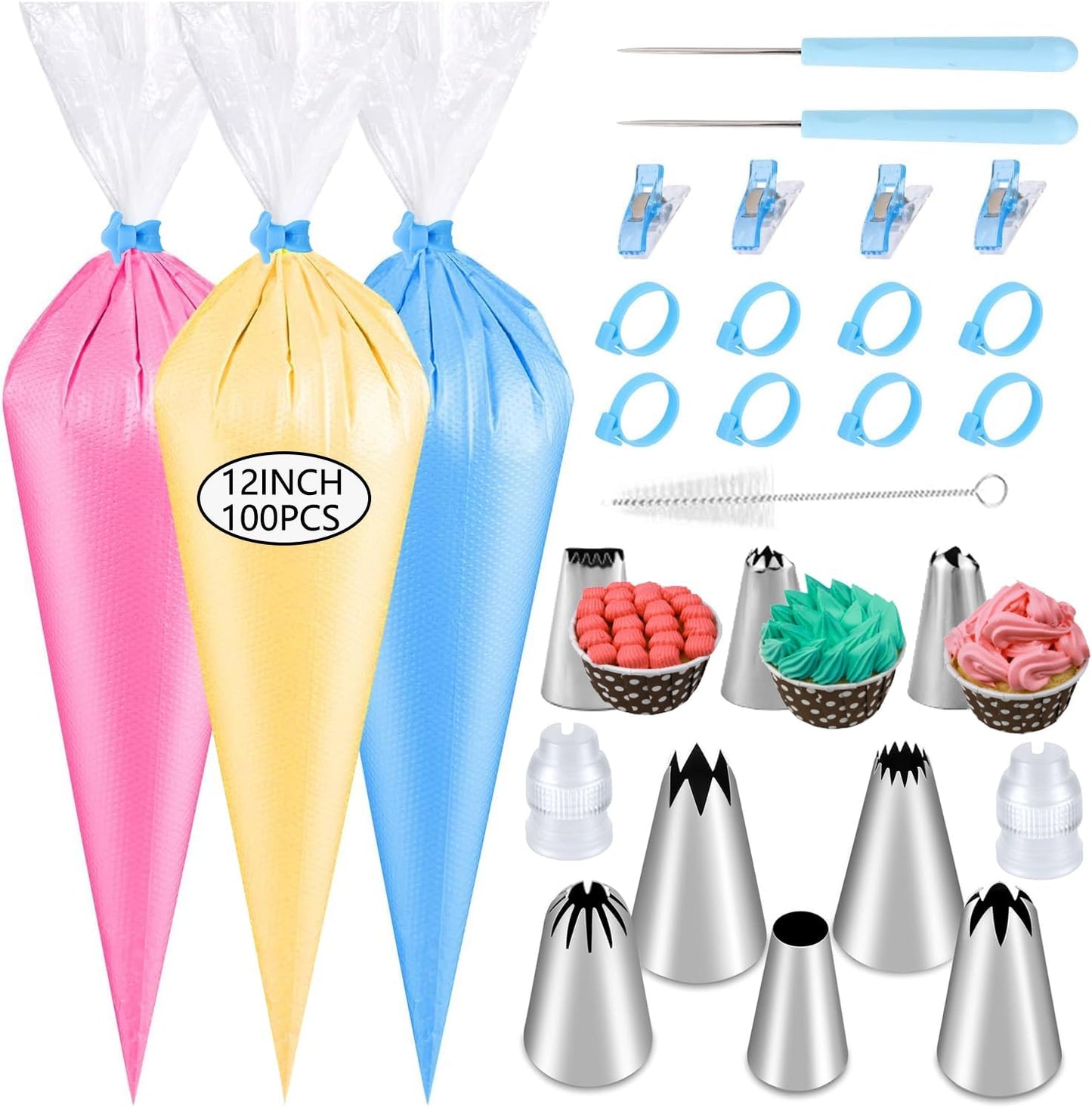 Piping Bags Disposable Pastry Bags 12 Inch 100PCS Thicken and Non-Slip Icing Bags Tipless Frosting Piping Bag for Cake, Cream Frosting and Cookie Decoration Supplies