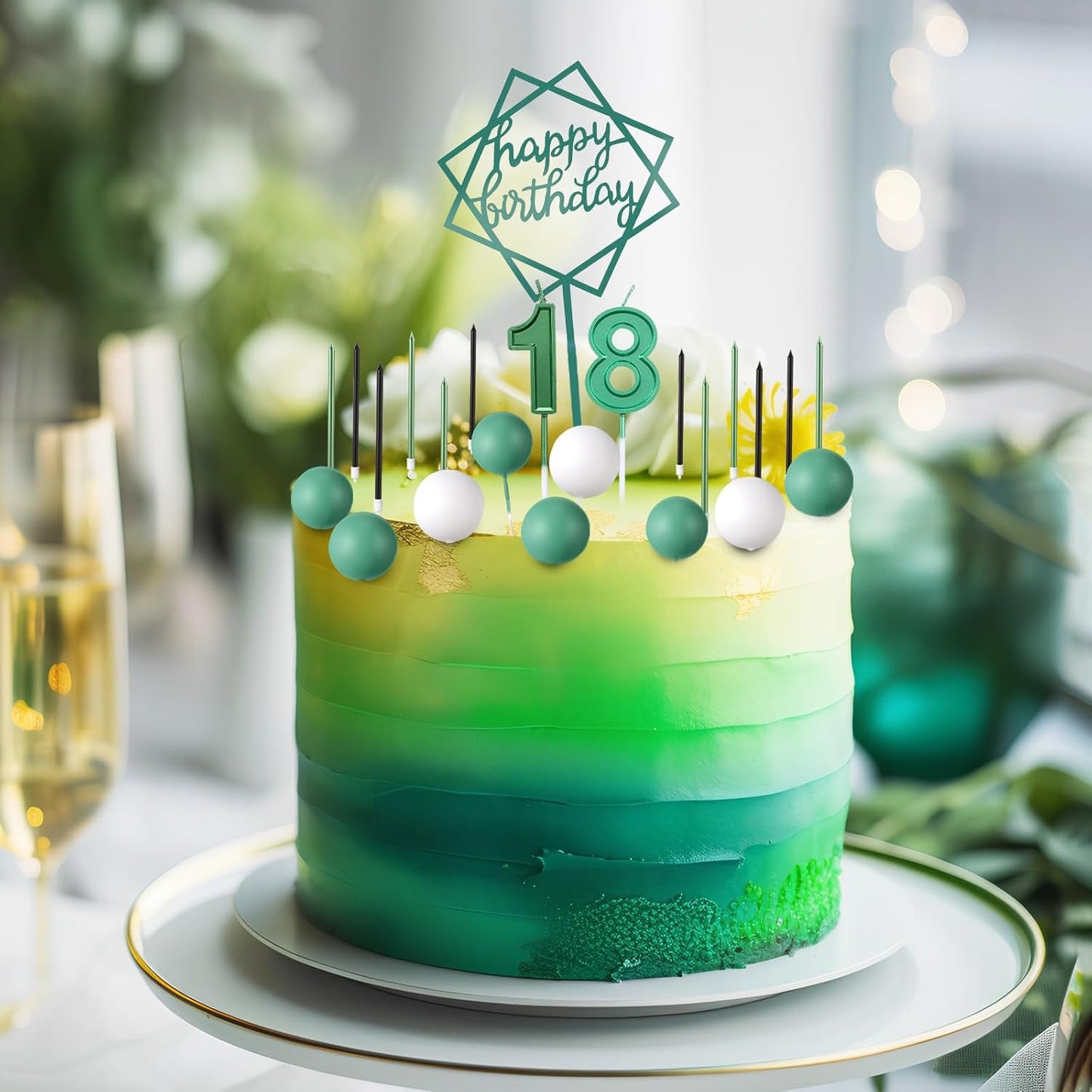 Yerliker 34 Pcs Happy Birthday Cake Toppers Decorations Birthday Candles DIY Cake Decor for Men Women Wedding Anniversary(Gold)