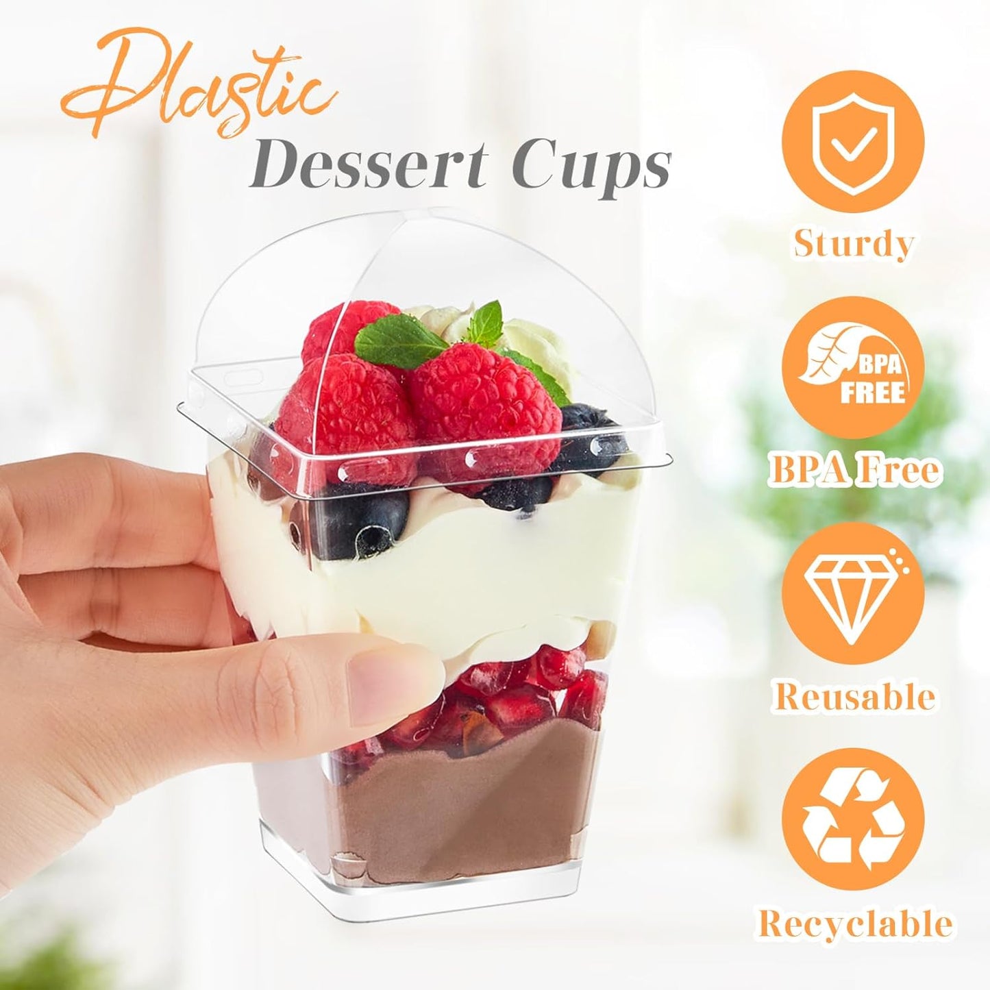 Kucoele 50 Pack 5 oz Dessert Cups with Lids and Spoons, Clear Plastic Parfait Appetizer Cups Dessert Shooters Party Serving Cups for Pudding Fruit Mousse and Yogurt