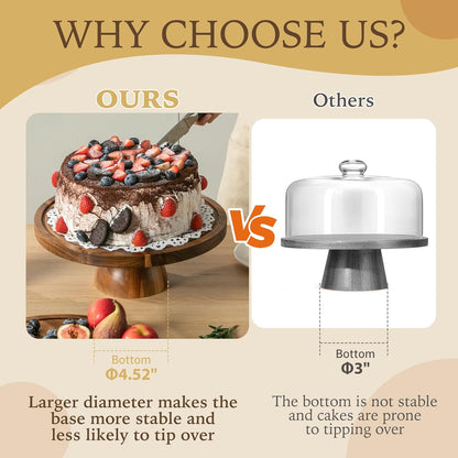 Cake Stand with Lid, 2 In 1 Cake Stand, 12in Round Acrylic Cake Stand with Dome, Acacia Wood Cake Container, Comes with Cake Paper, Perpare for Cake, Dessert, Cookie, No Glass
