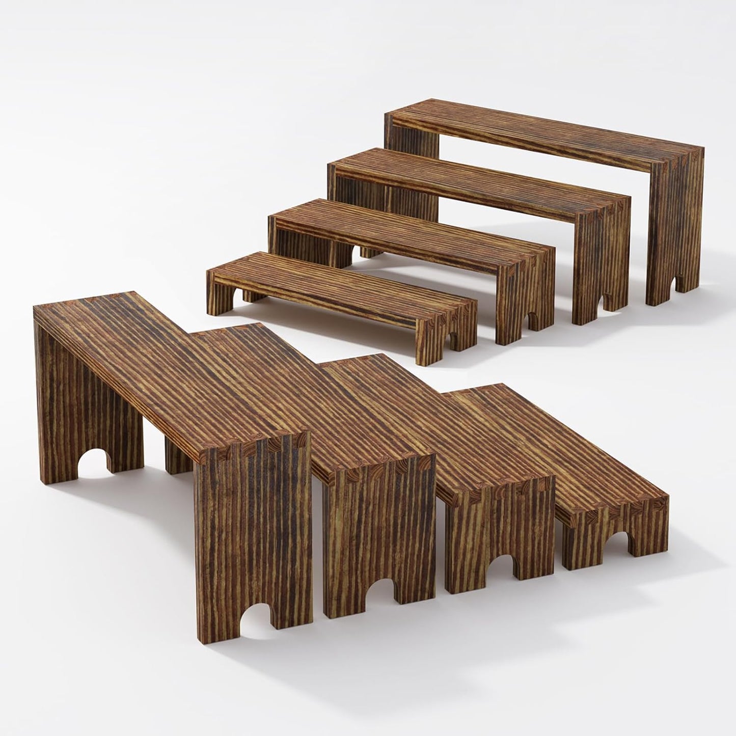 2 Set Wooden Riser Display Stands,4 Tier Stackable Cupcake Stand,Wood Dessert Table Display Set,Perfume Organizer Stand,Display Shelf for food,figures,& Farmhouse Decor