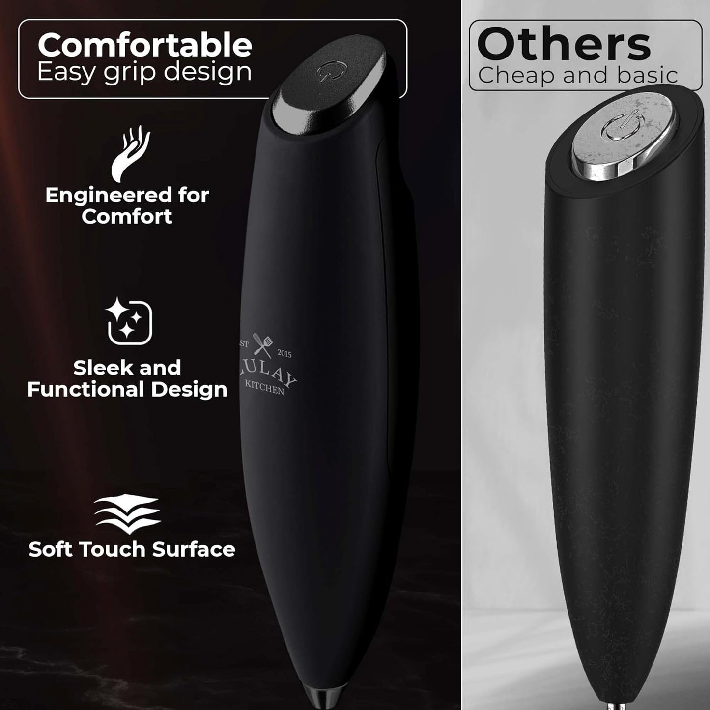 Zulay Kitchen Powerful Milk Frother Wand With Duracell Batteries - Ultra Fast Handheld Drink Mixer - Electric Whisk Foam Maker for Coffee, Lattes, Cappuccino & Matcha - Z1 Motor - Black - Colors A