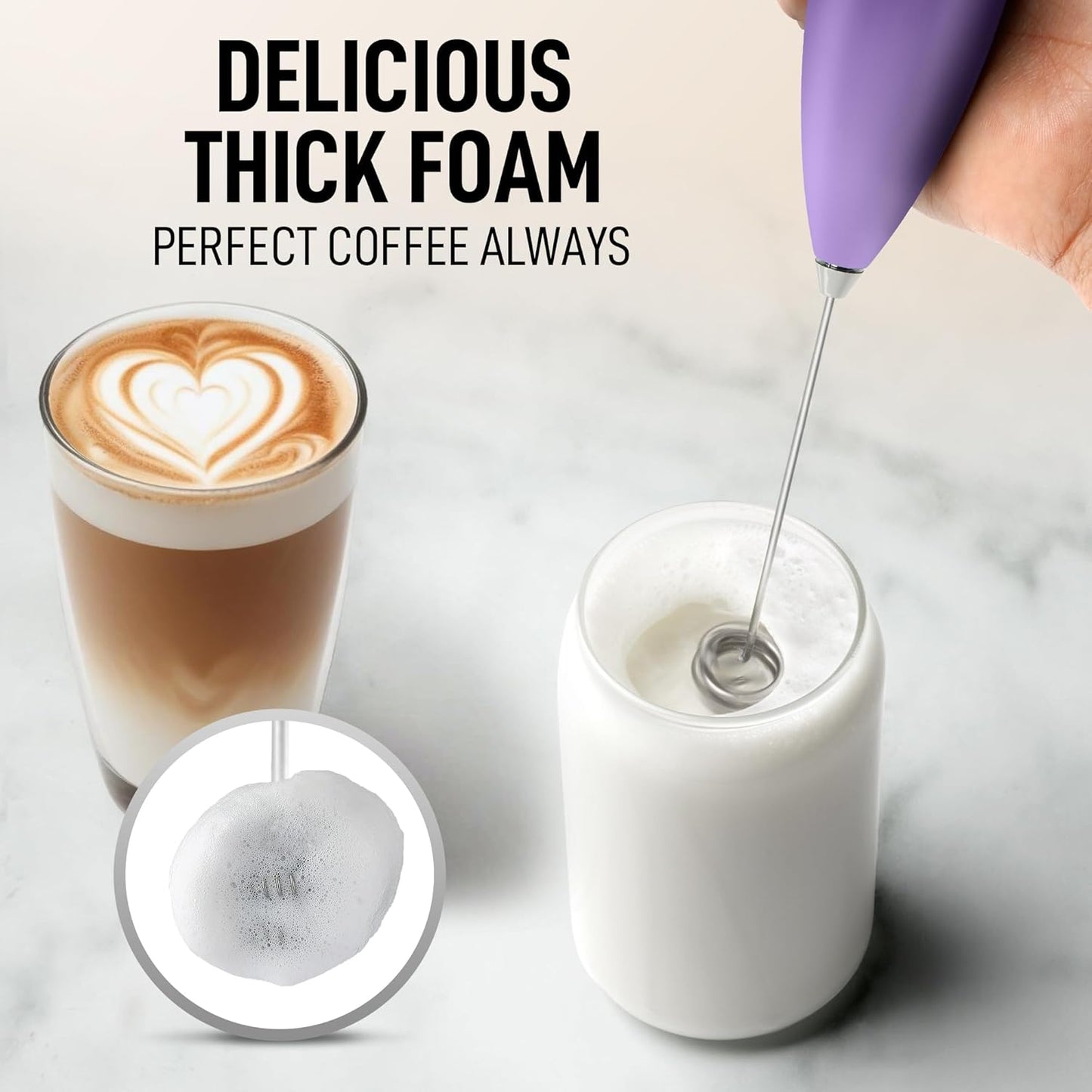 Zulay Kitchen Powerful Milk Frother Wand With Duracell Batteries - Ultra Fast Handheld Drink Mixer - Electric Whisk Foam Maker for Coffee, Lattes, Cappuccino & Matcha - Z1 Motor - Black - Colors C