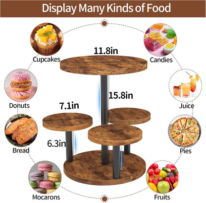 Cupcake Stand, Rotatable Cupcake Stand, Rustic Industrial Wood Cake Stand Cupcake Tower, Dessert Table Display Set Tiered Tray Stand, Round Serving Tray Cake Stands for Party Wedding Birthday